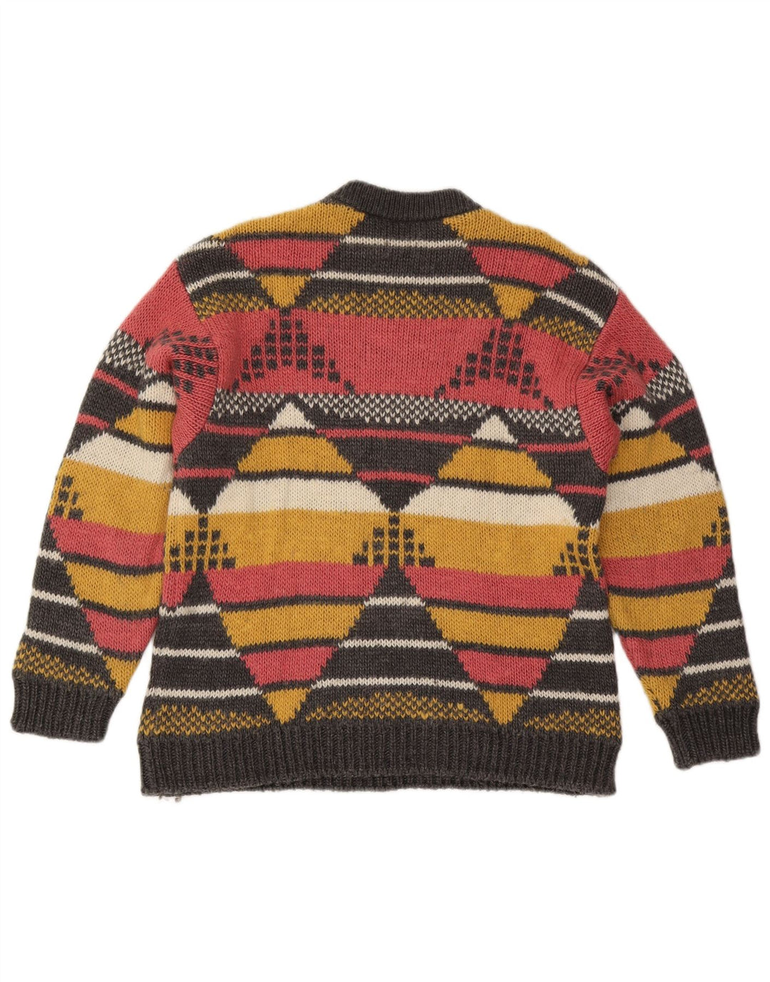 Suéter masculino ilimitado com gola redonda, lã geométrica multicolorida média