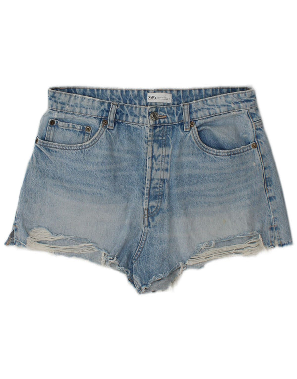 Zara Shorts jeans feminino desgastado EU 44 XL W34 azul