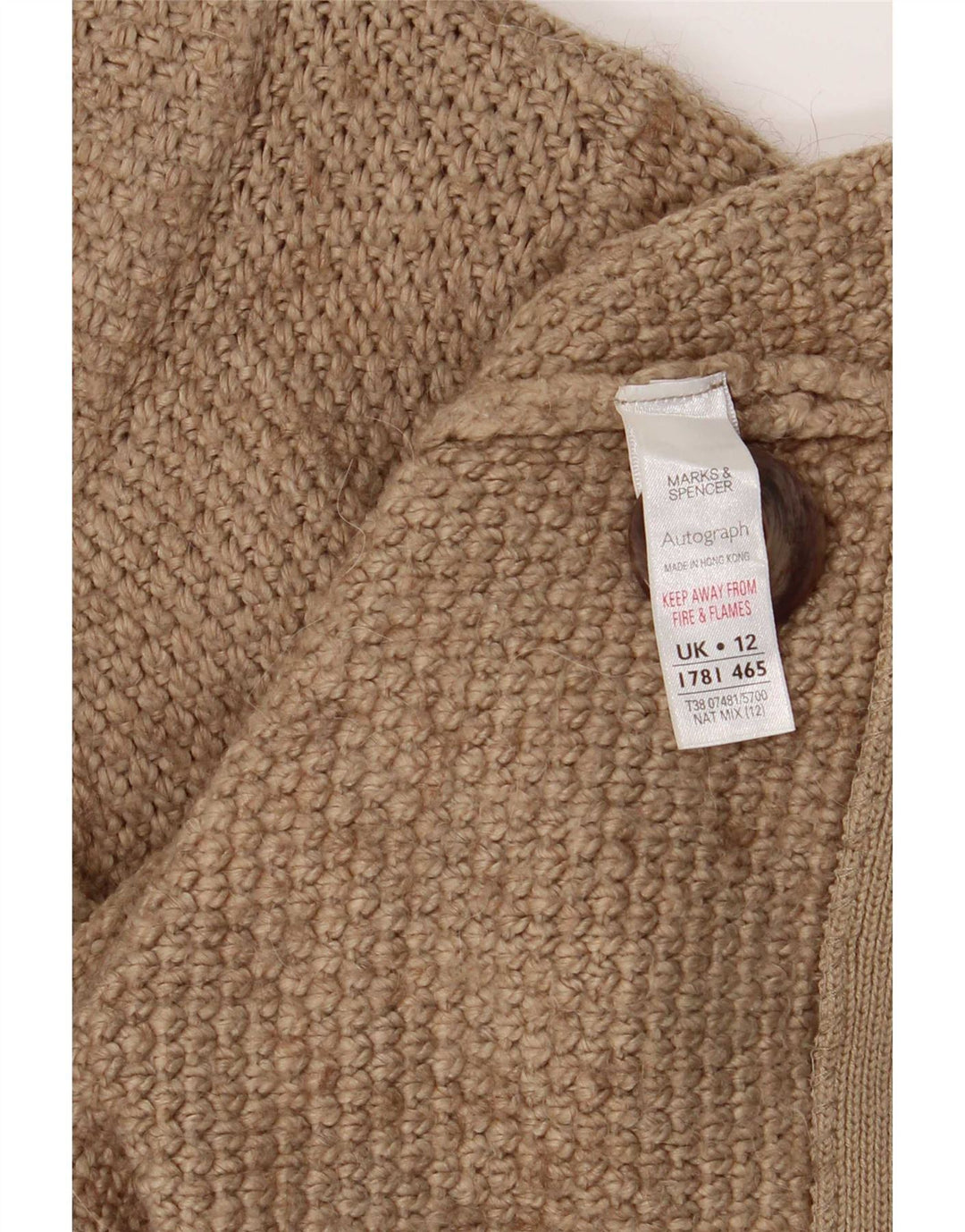 Suéter cardigã feminino de manga 3/4 da Marks & Spencer Reino Unido 12 médio bege