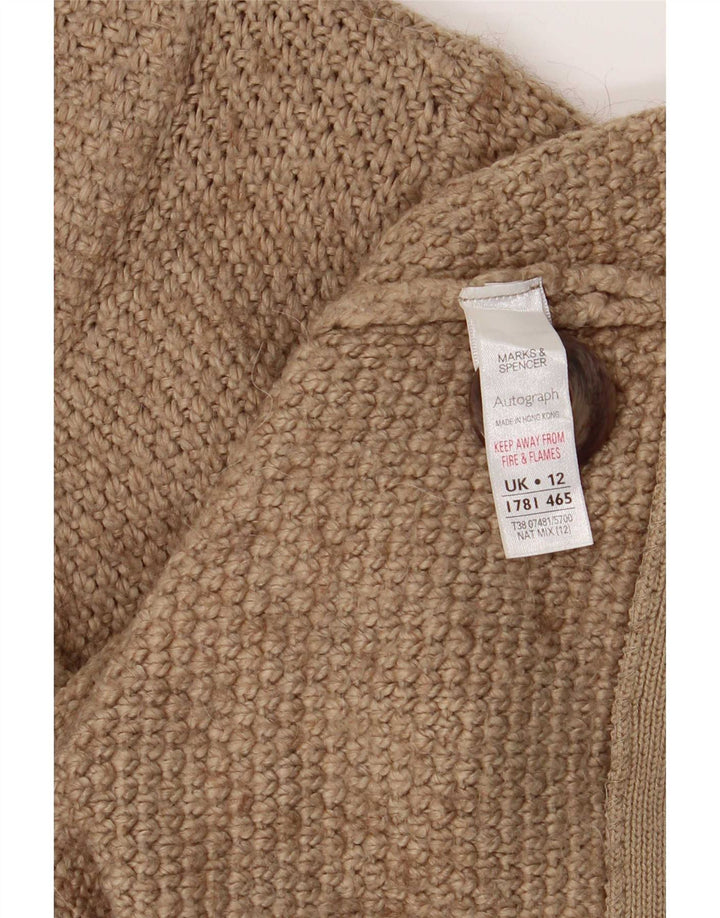 Suéter cardigã feminino de manga 3/4 da Marks & Spencer Reino Unido 12 médio bege