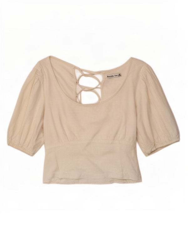 Top curto feminino de manga curta Abercrombie & Fitch UK 18 XL off white linho