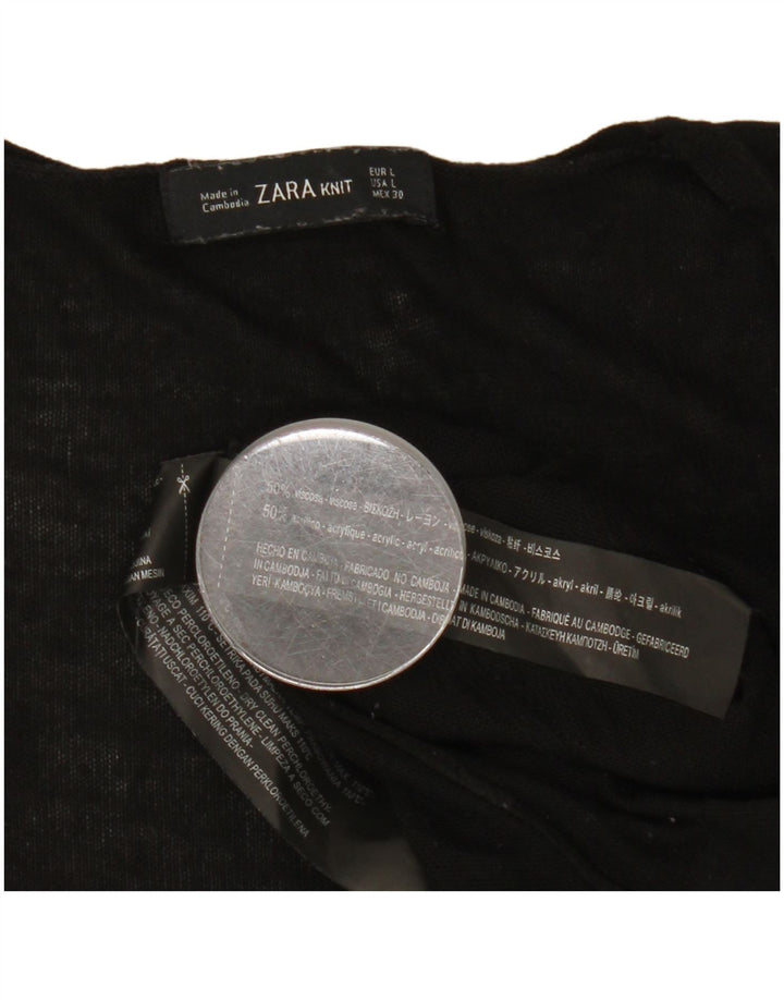 Top feminino Zara de manga comprida UK 16 grande viscose preta