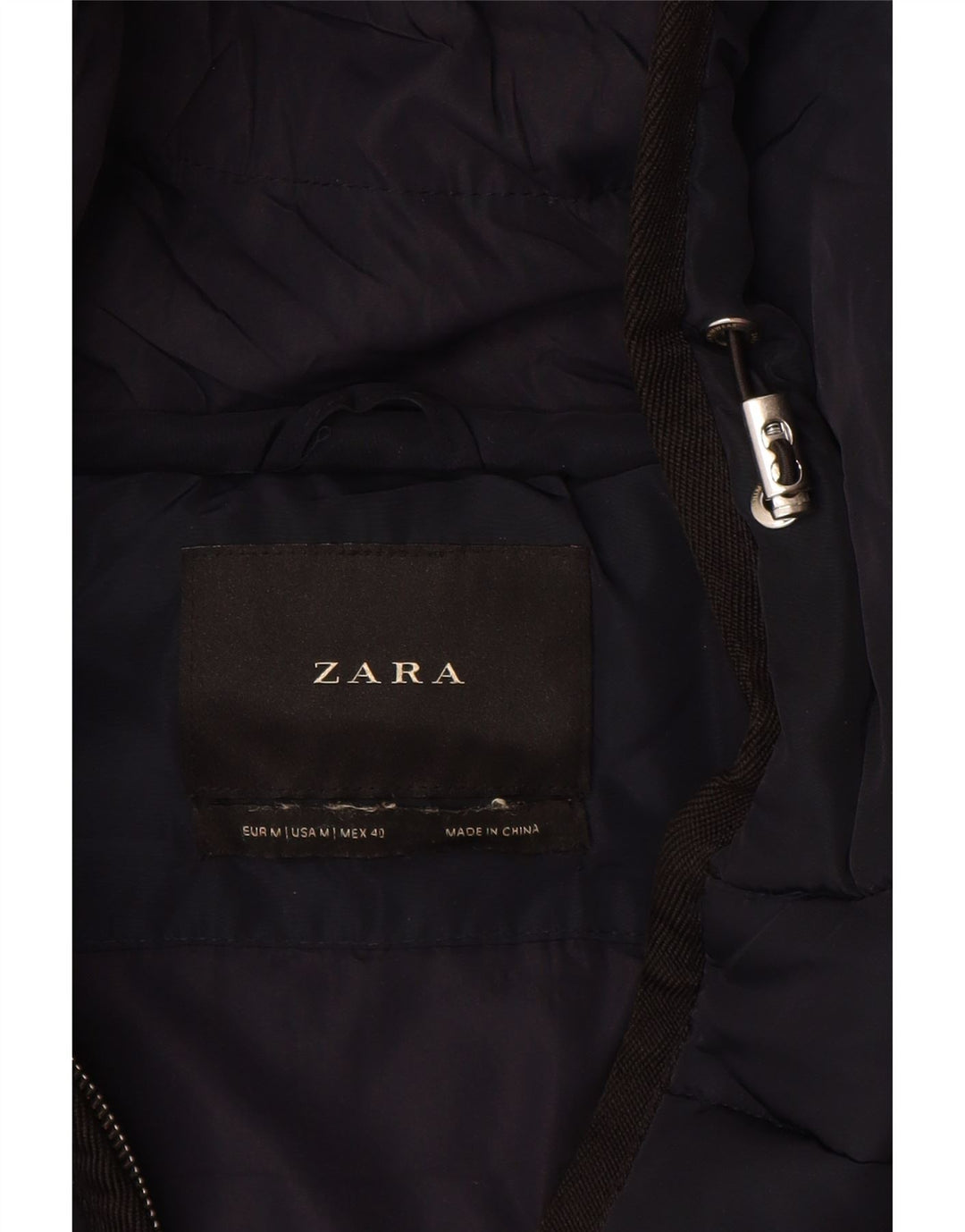 Jaqueta masculina acolchoada com capuz ZARA Reino Unido 38 bloco colorido azul marinho médio