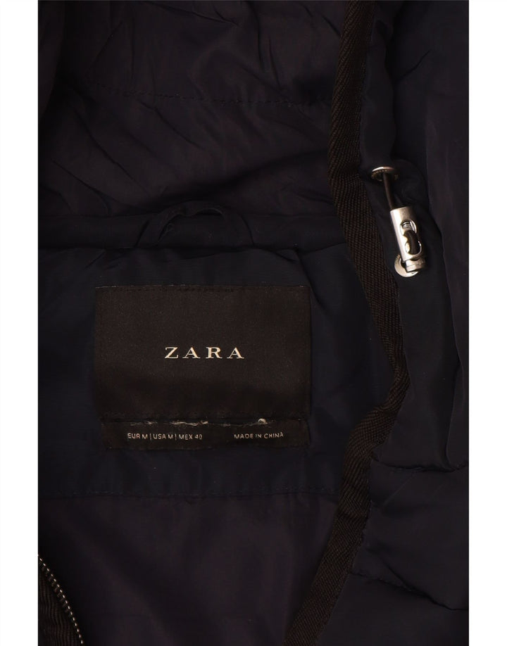 Jaqueta masculina acolchoada com capuz ZARA Reino Unido 38 bloco colorido azul marinho médio