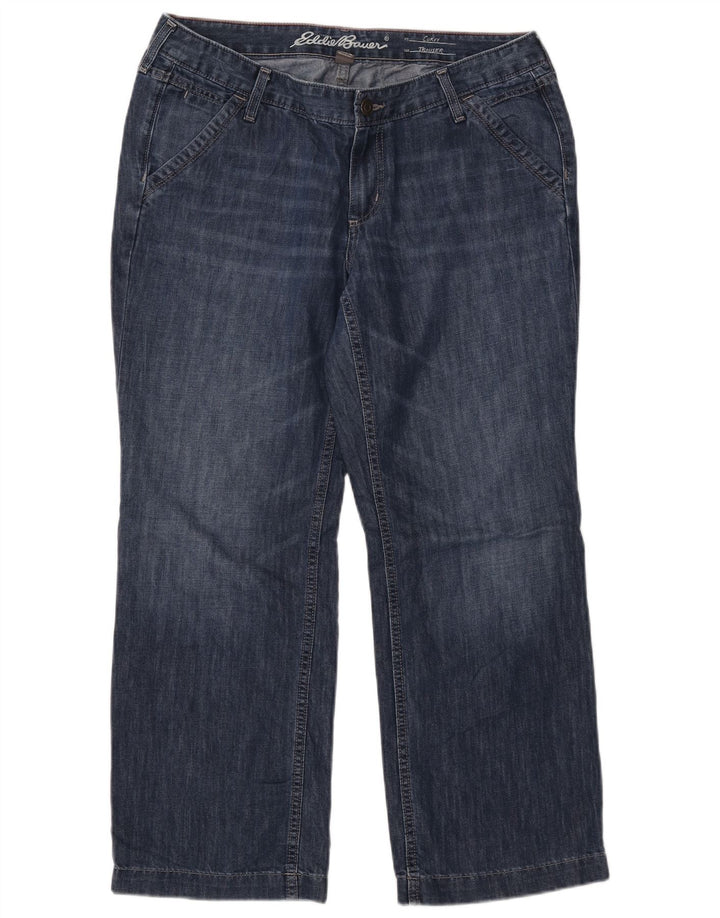 Calça jeans feminina Eddie Bauer curvilínea reta US 12 grande W35 L27 algodão azul