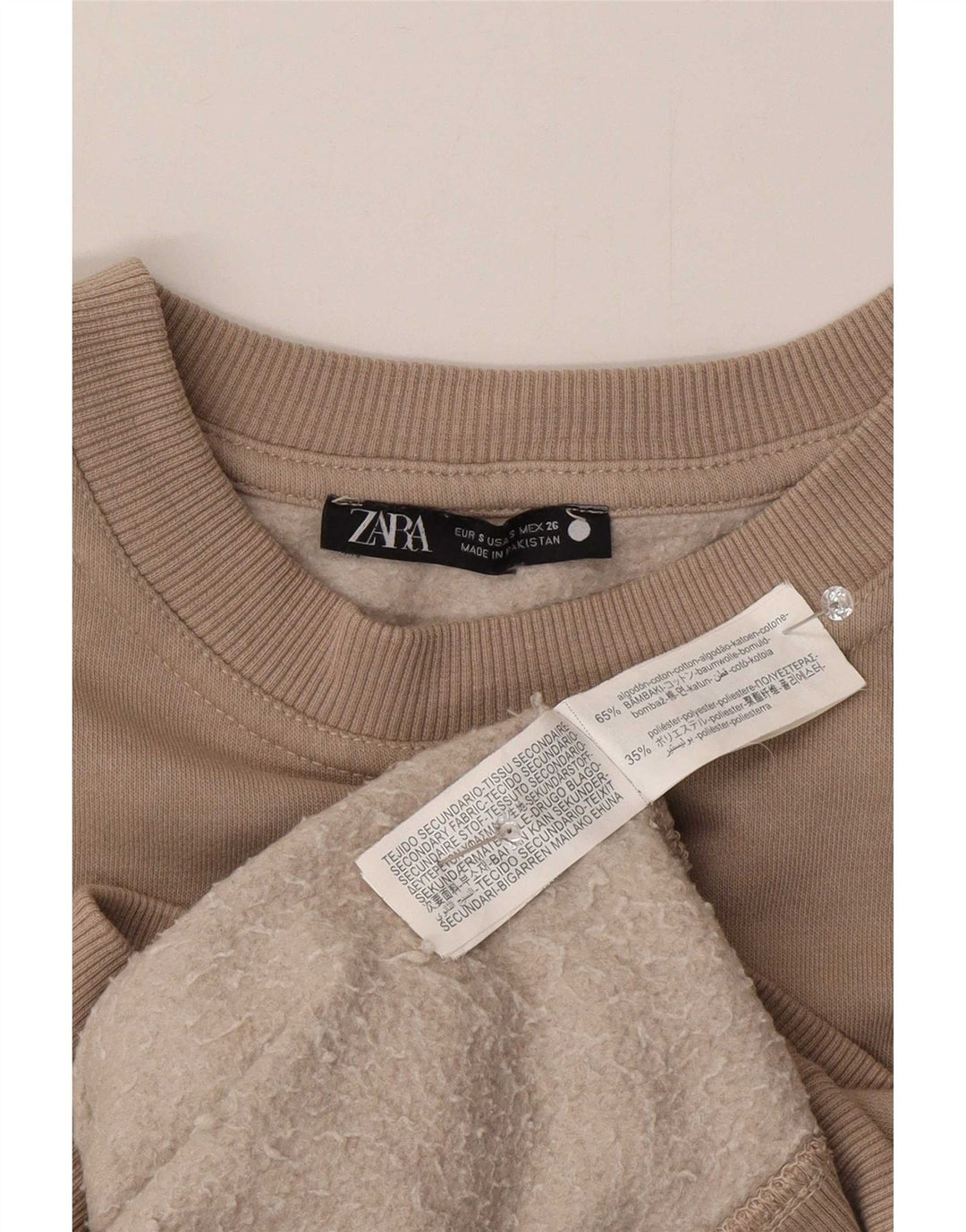 Zara moletom feminino oversized jumper UK 10 pequeno algodão bege