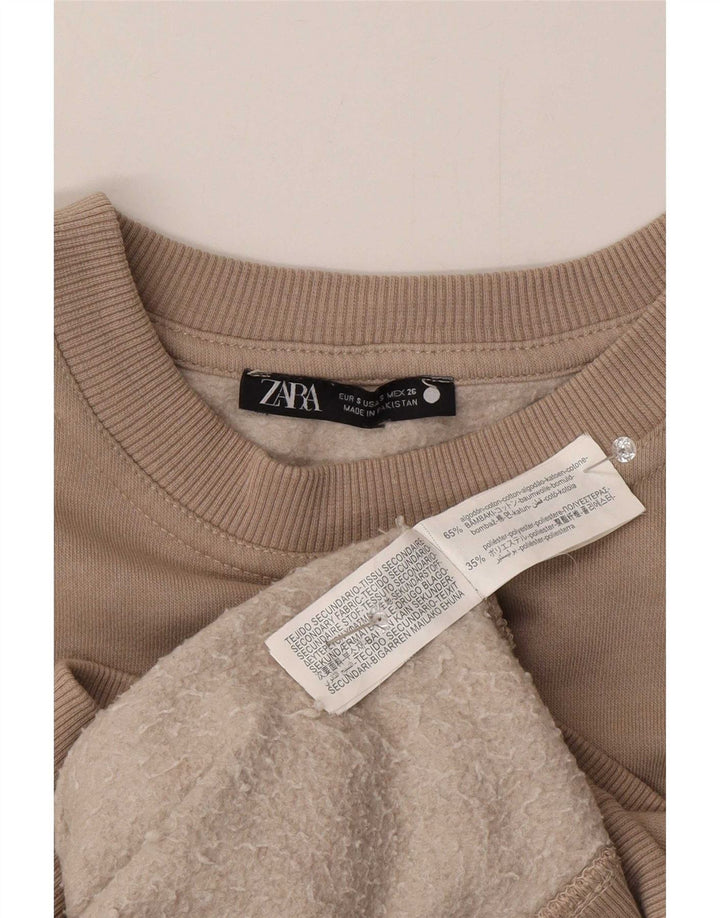 Zara moletom feminino oversized jumper UK 10 pequeno algodão bege