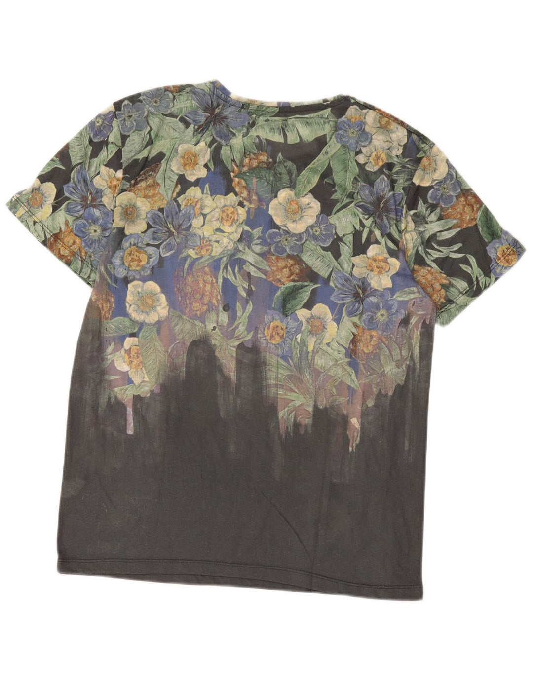 Camiseta masculina Zara com estampa gráfica grande poliéster floral cinza