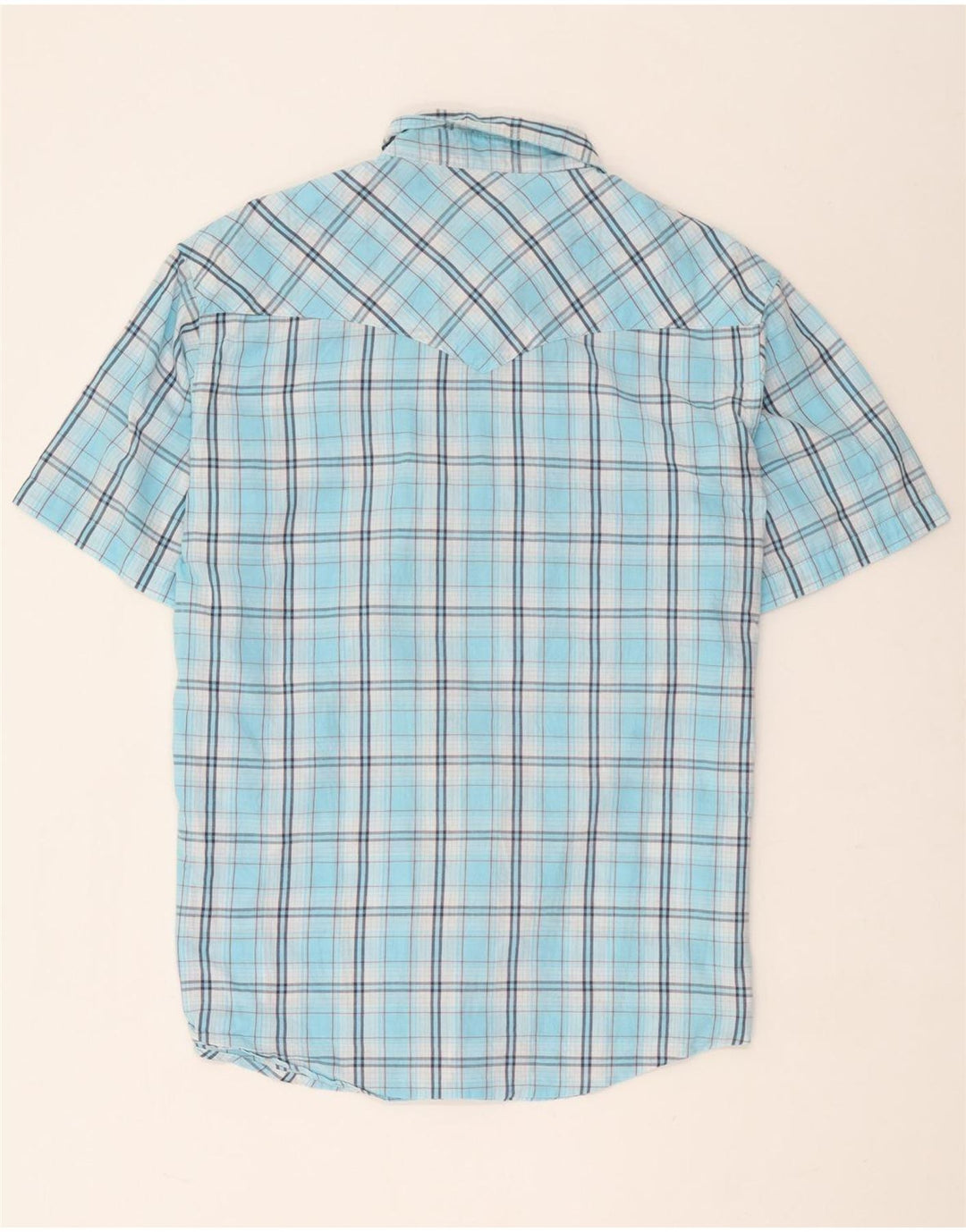 Camisa Wrangler masculina de manga curta XL azul xadrez algodão