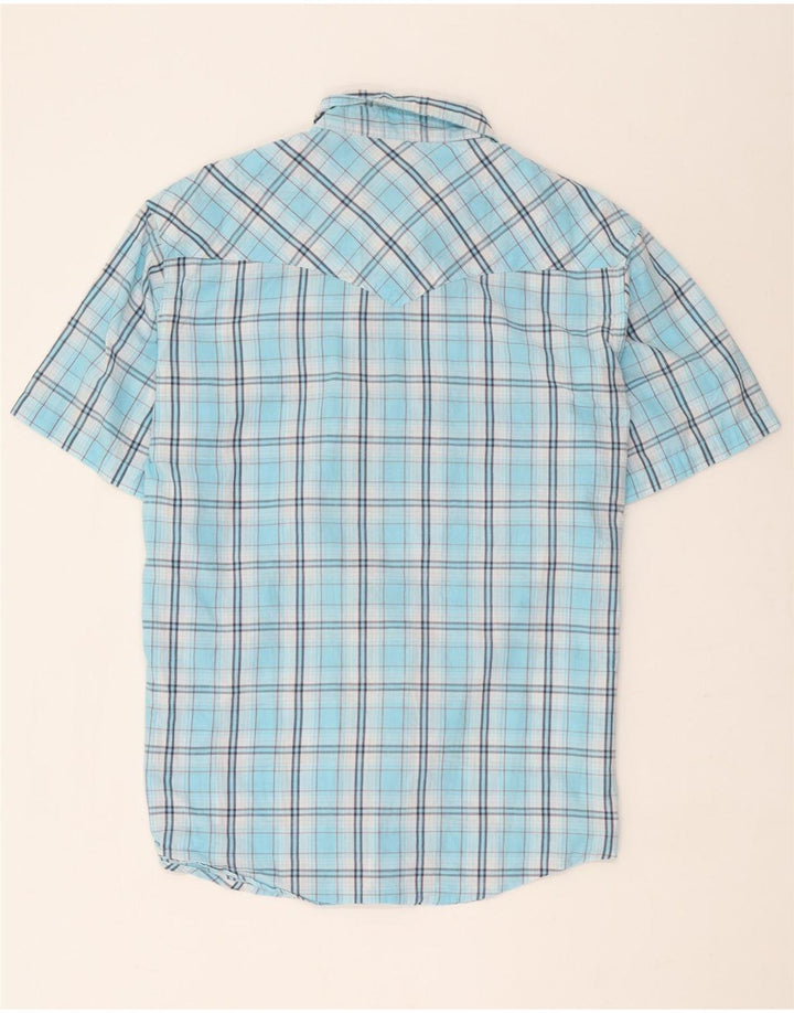 Camisa Wrangler masculina de manga curta XL azul xadrez algodão