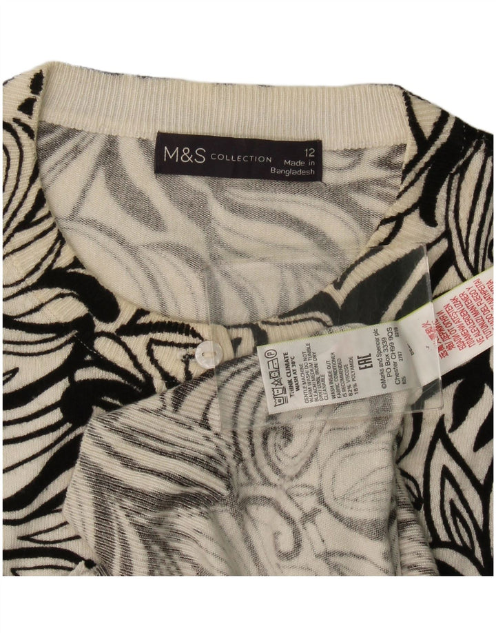 Suéter cardigã feminino Marks & Spencer Reino Unido 12 viscose floral preta média
