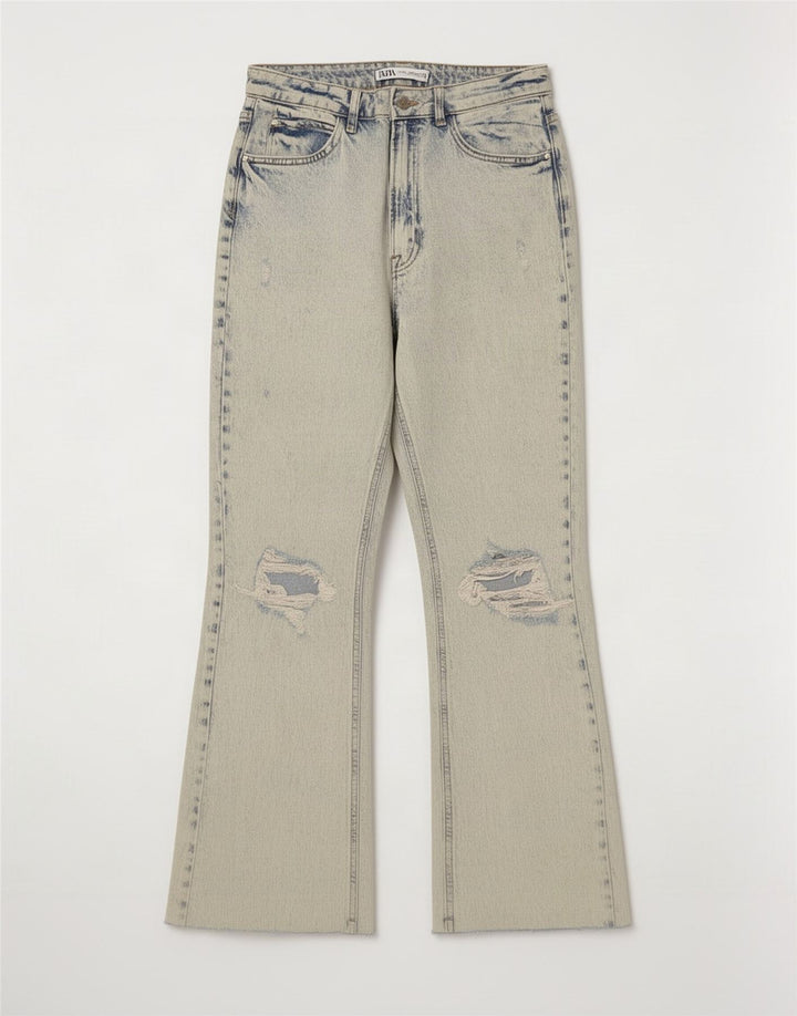 Zara Jeans feminino com corte bootcut desgastado UE 38 pequeno W28 L26 azul