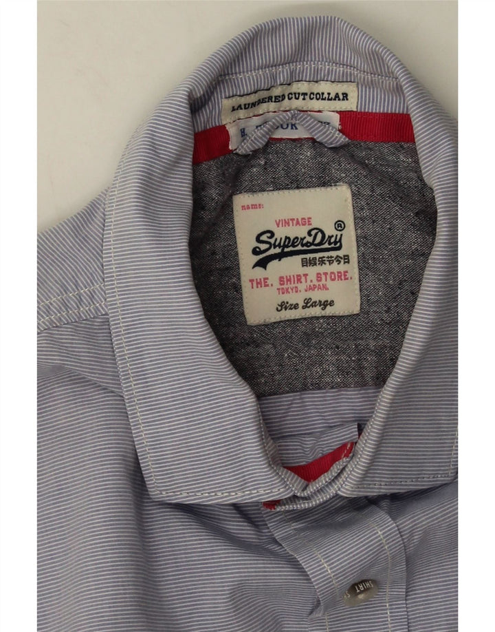 Camisa masculina Superdry de algodão listrado azul grande