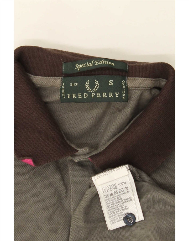 Camisa polo masculina de rugby de manga comprida Fred Perry pequena cinza algodão