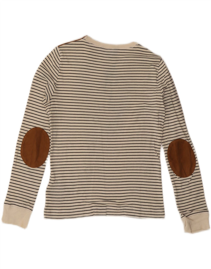 Top feminino RALPH LAUREN manga comprida Reino Unido 10 pequeno algodão listrado branco