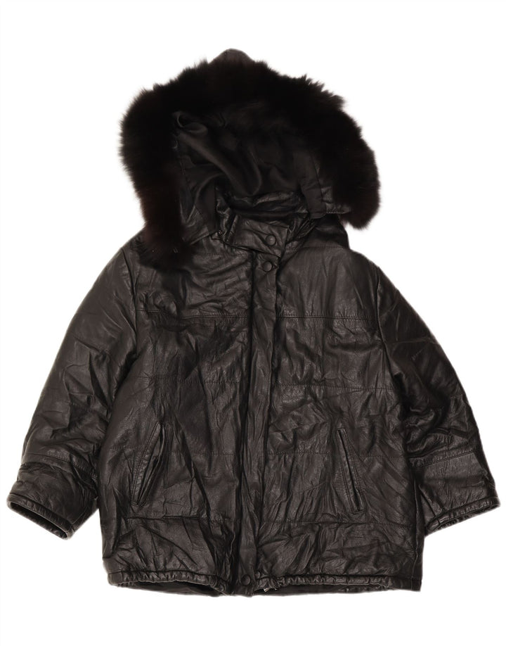 Jaqueta de couro com capuz feminino Max UK 18 XL preta