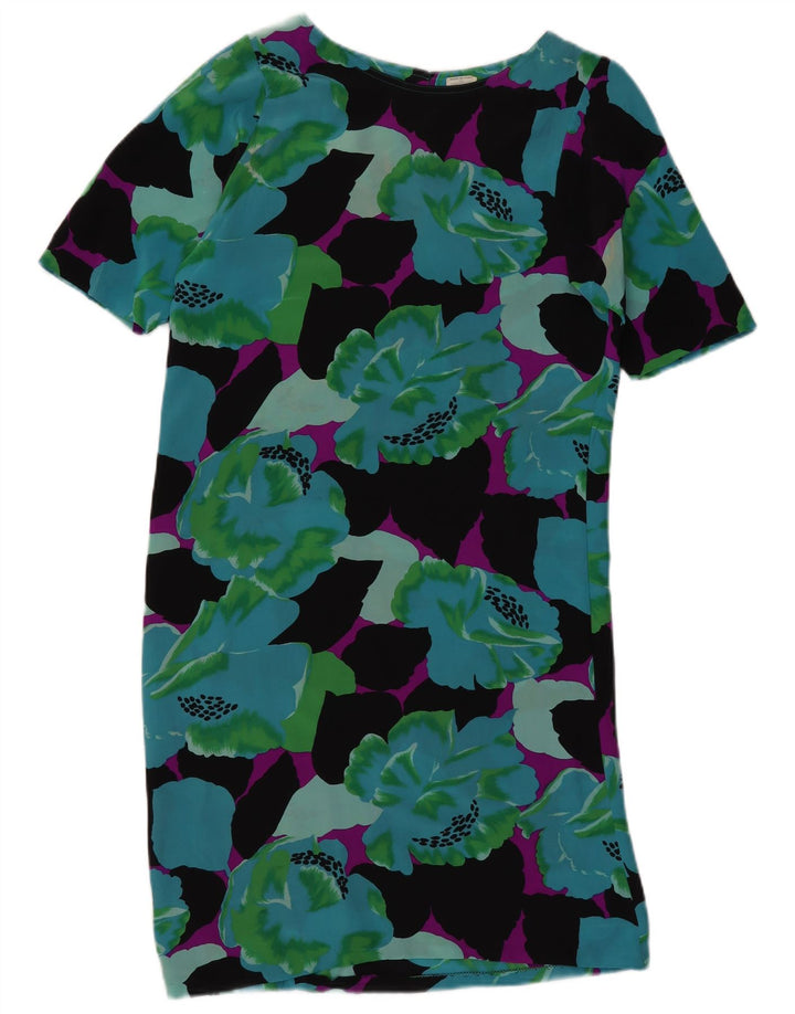 Vestido feminino VINTAGE UK 12 médio floral multicolorido de seda