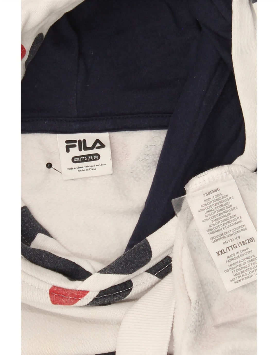 FILA Suéter gráfico feminino com capuz 15-16 anos 2XL algodão branco