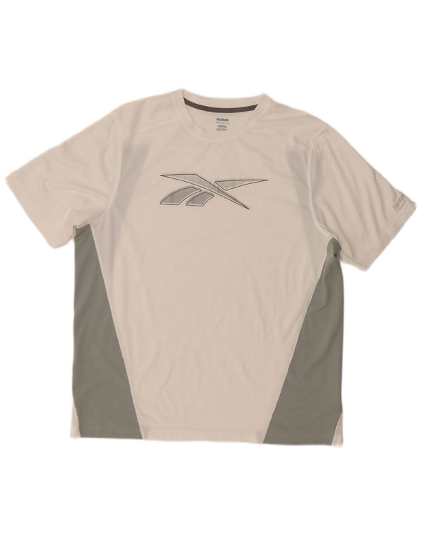 Camiseta gráfica masculina Reebok Top XL branco colorblock poliéster