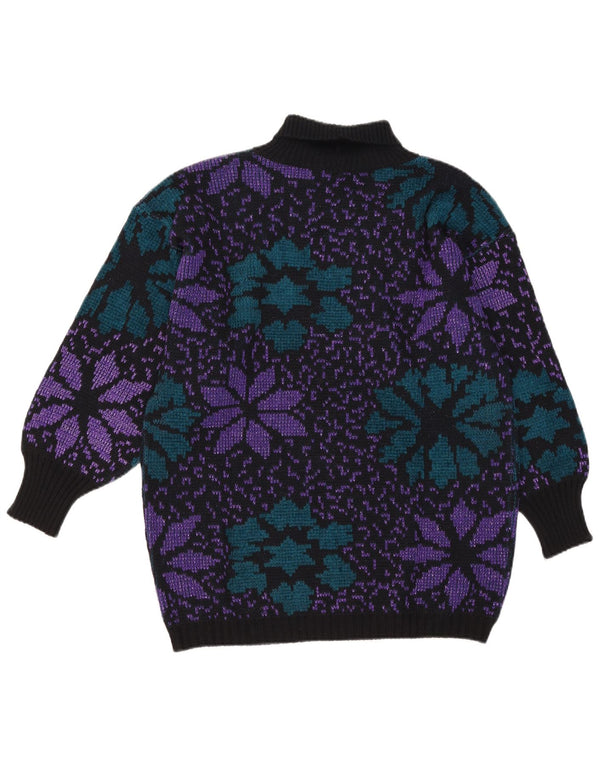 Suéter feminino vintage com gola redonda Reino Unido 16 grande preto floral