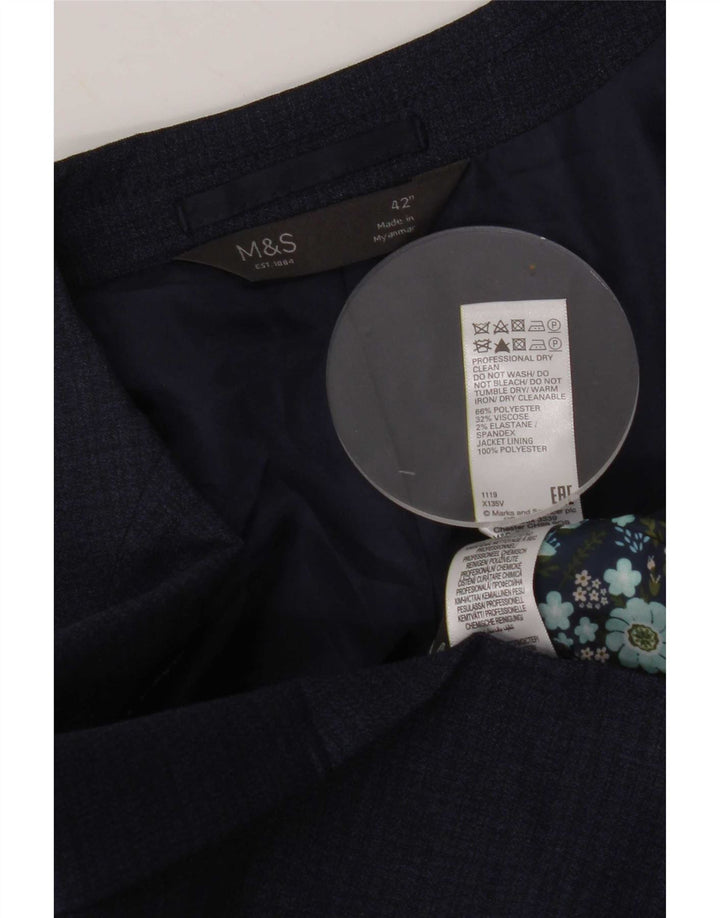 Jaqueta blazer masculina de 2 botões Marks & Spencer Reino Unido 42 grande azul marinho poliéster