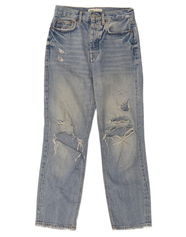 Zara Jeans feminino angustiado cônico EU 34 2XS W24 L27 algodão azul