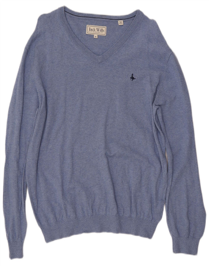 JACK WILLS Suéter masculino com decote em V XL algodão azul