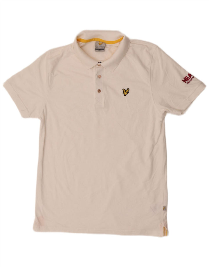 Lyle & Scott Camisa polo masculina gráfica grande de algodão branco