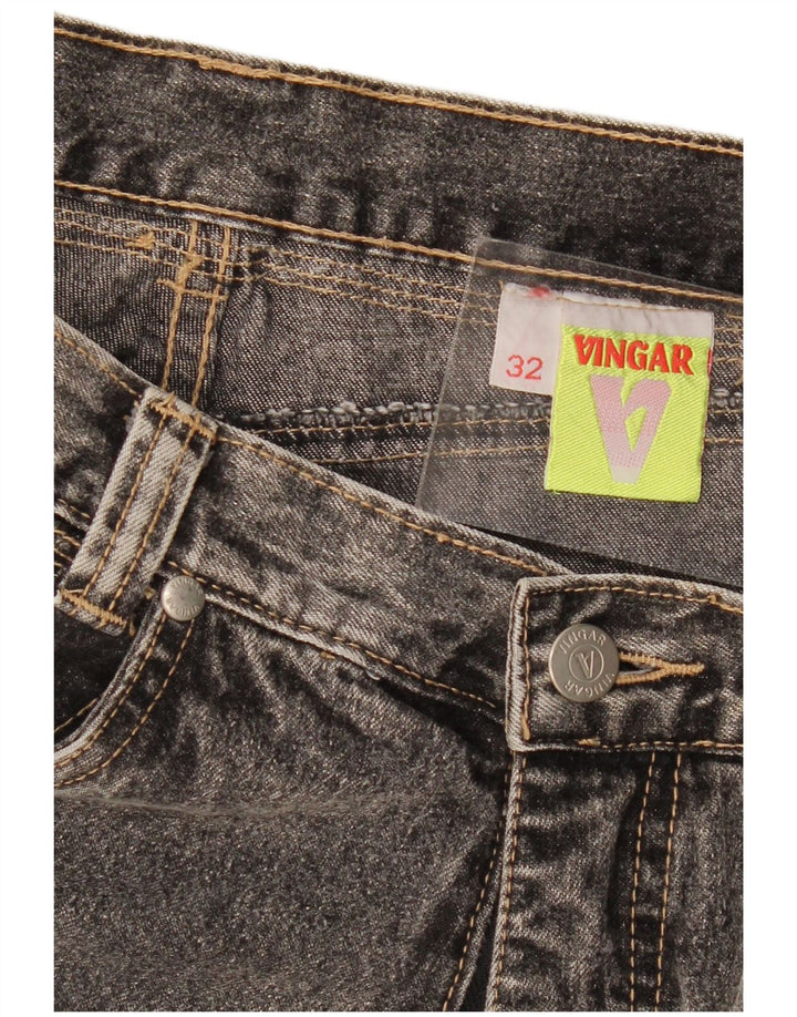 Vingar Calça jeans feminina cintura alta cônica W32 L32 algodão cinza