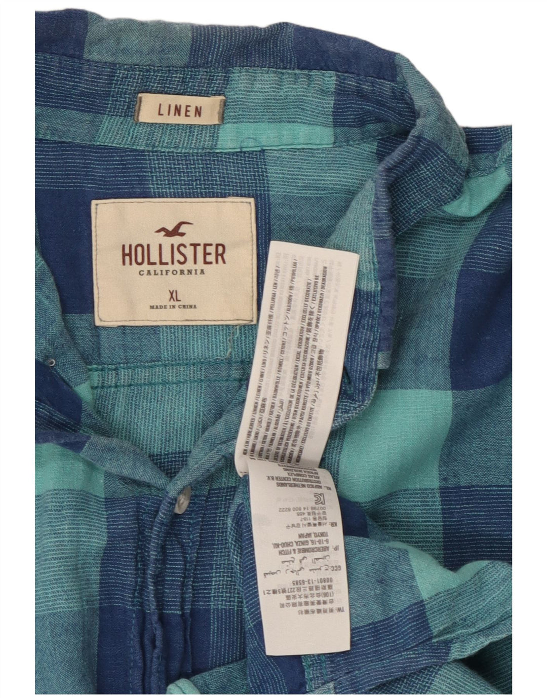 Camisa masculina Hollister XL azul xadrez linho