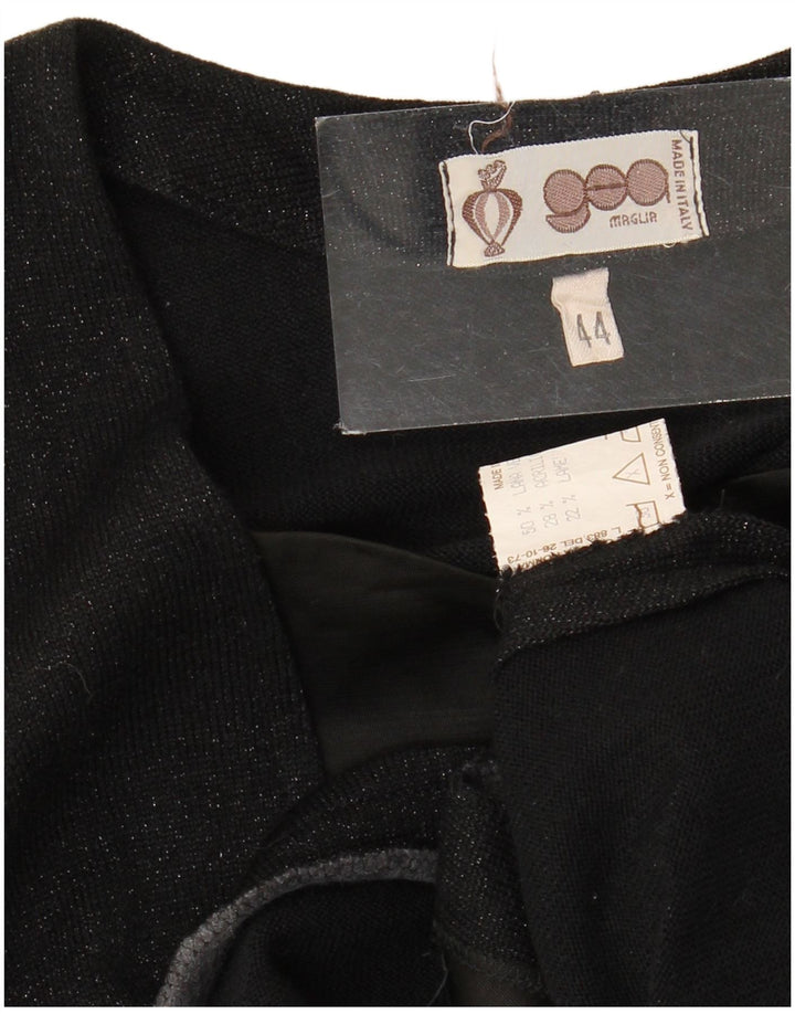 Suéter cardigã aberto feminino vintage IT 44 lã virgem preta média