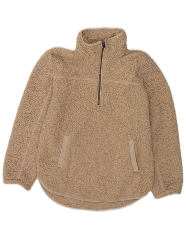 Suéter de lã feminino Abercrombie & Fitch com zíper e gola UK 10 pequeno bege