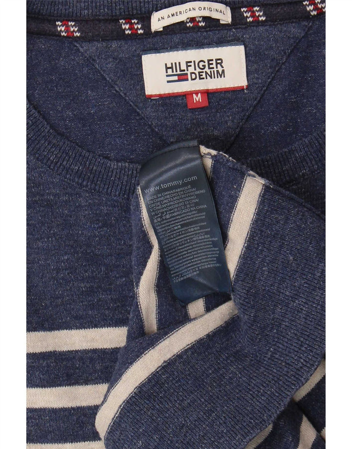 Tommy Hilfiger Suéter masculino com gola canoa médio listrado azul marinho