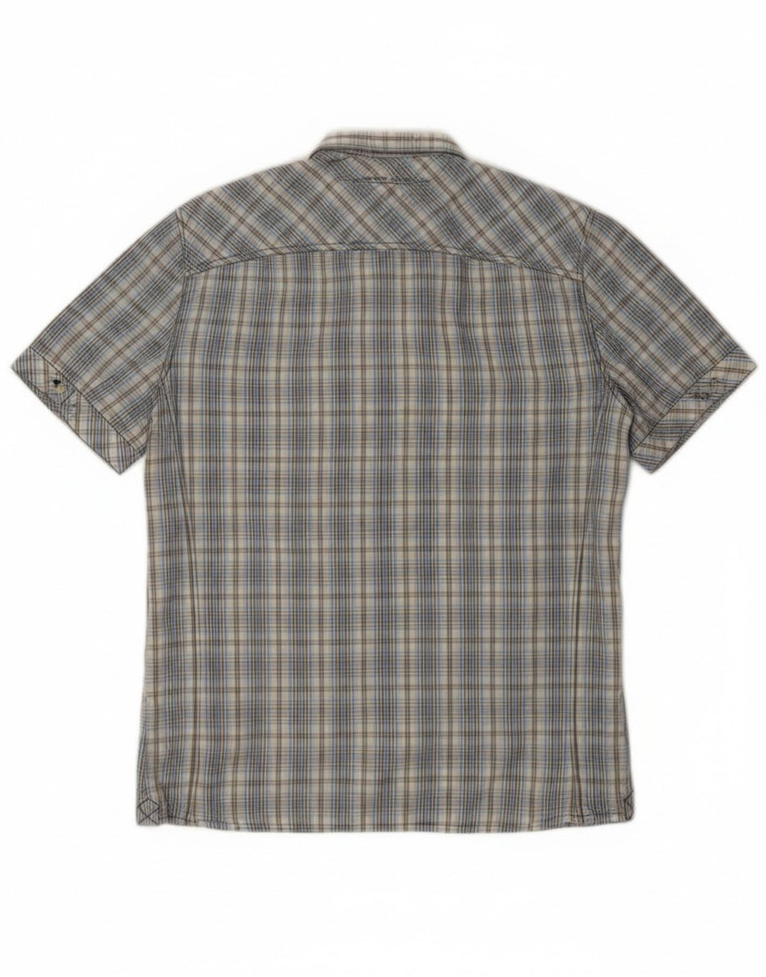 Camisa masculina PEPE Jeans Slim Fit manga curta azul médio xadrez algodão