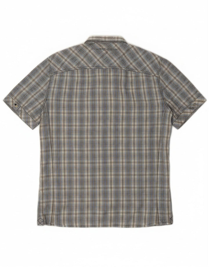 Camisa masculina PEPE Jeans Slim Fit manga curta azul médio xadrez algodão