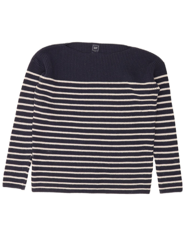 Suéter feminino Gap com gola canoa e listrado azul marinho médio UK 14