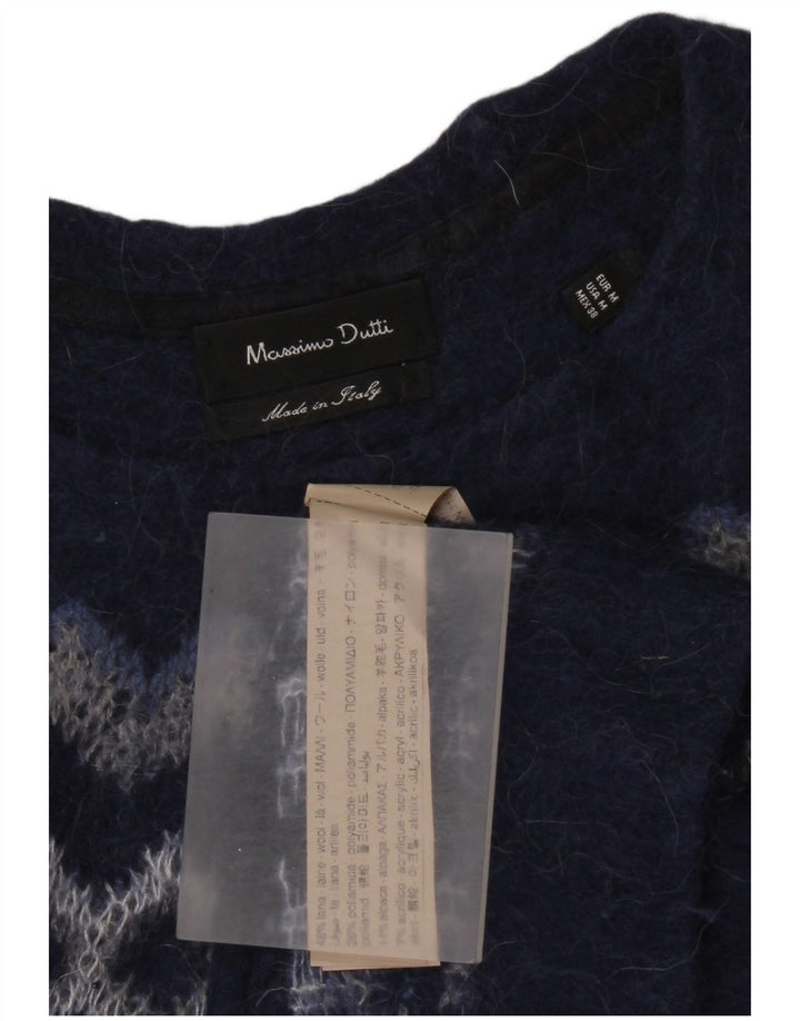 Suéter feminino Massimo Dutti com gola canoa Reino Unido 14 médio azul marinho
