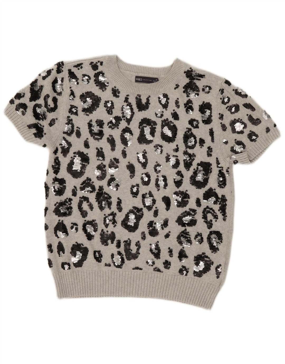 Suéter feminino Marks & Spencer com gola redonda e gola redonda Reino Unido 16 grande cinza