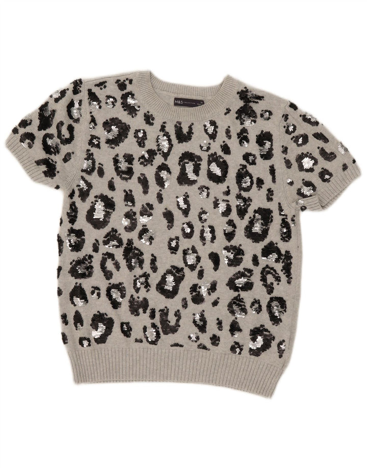 Suéter feminino Marks & Spencer com gola redonda e gola redonda Reino Unido 16 grande cinza