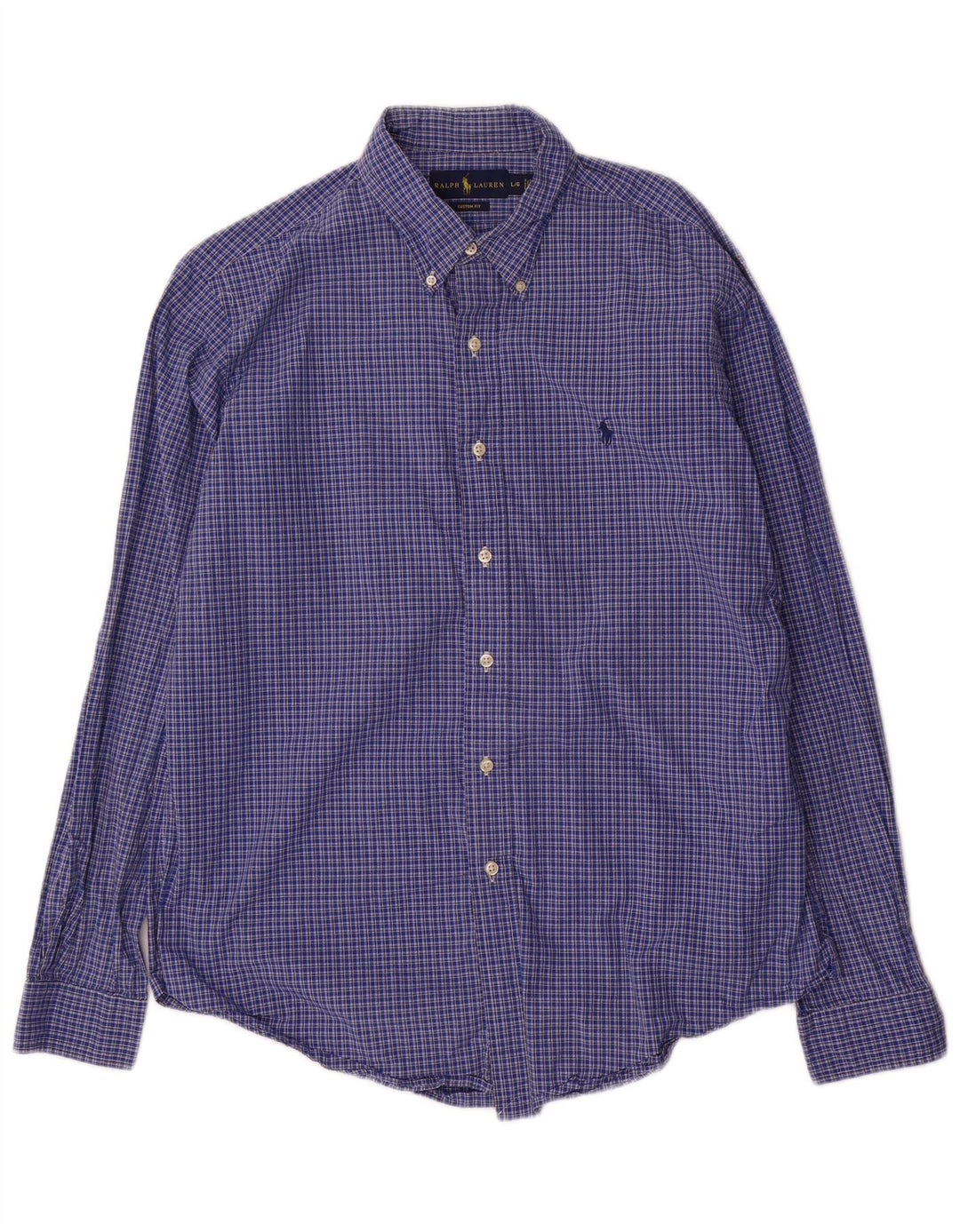 Camisa masculina Ralph Lauren com ajuste personalizado grande algodão guingão azul