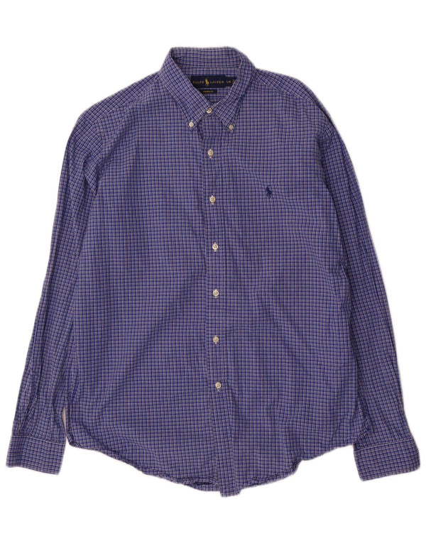 Camisa masculina Ralph Lauren com ajuste personalizado grande algodão guingão azul
