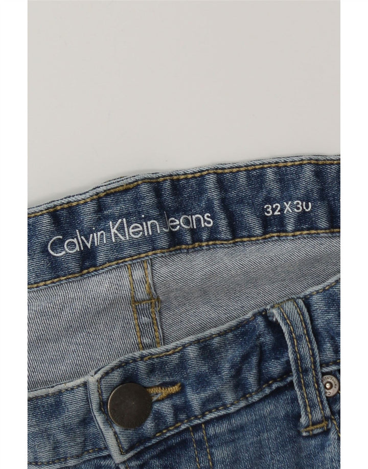 CALVIN KLEIN Masculino Slim Straight Jeans W32 L30 Azul Algodão