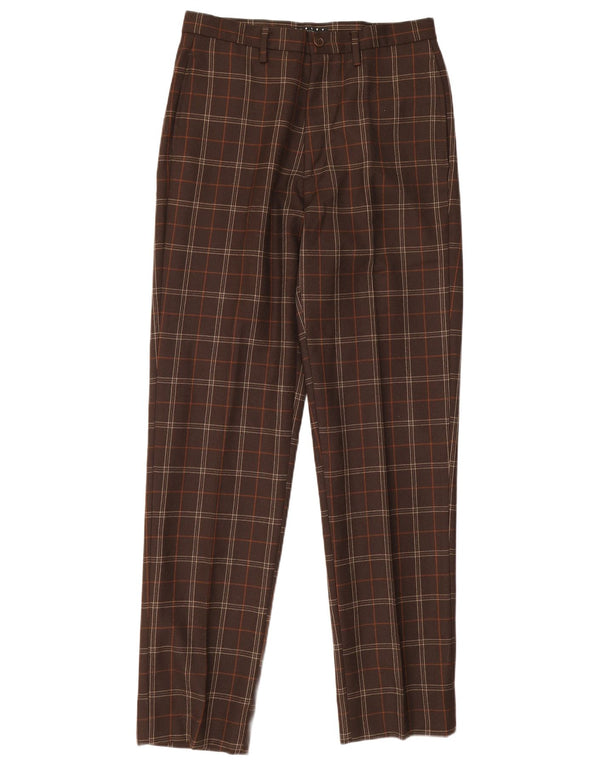 Calça masculina Sisley Tapered Suit IT 46 pequena W30 L32 marrom xadrez acetato