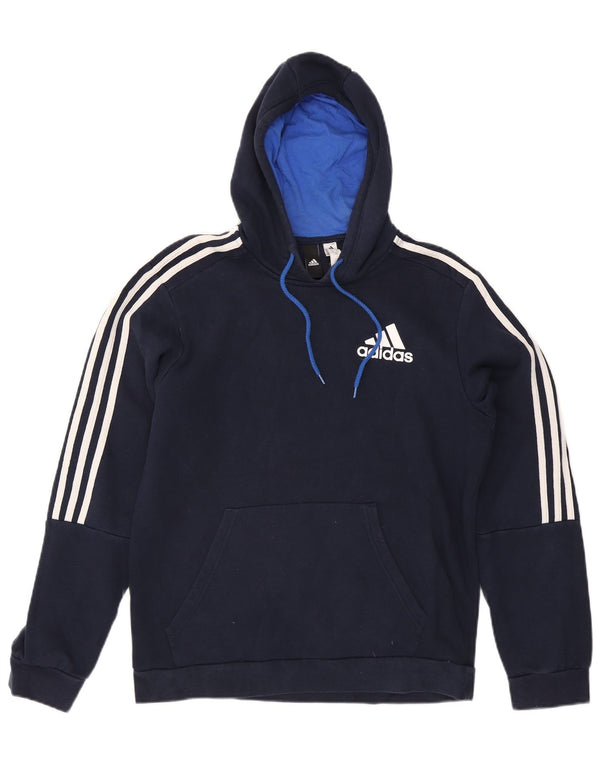 Adidas Mens Hoodie Jumper Médio Azul Marinho Algodão