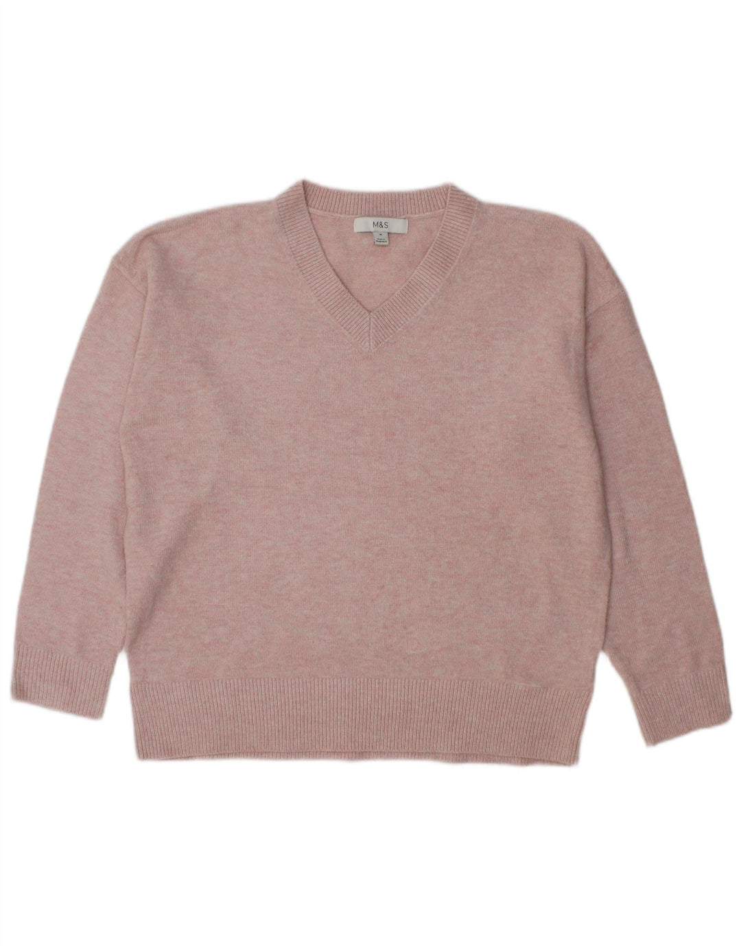 Suéter feminino Marks & Spencer grande com decote em V Reino Unido 14 médio rosa