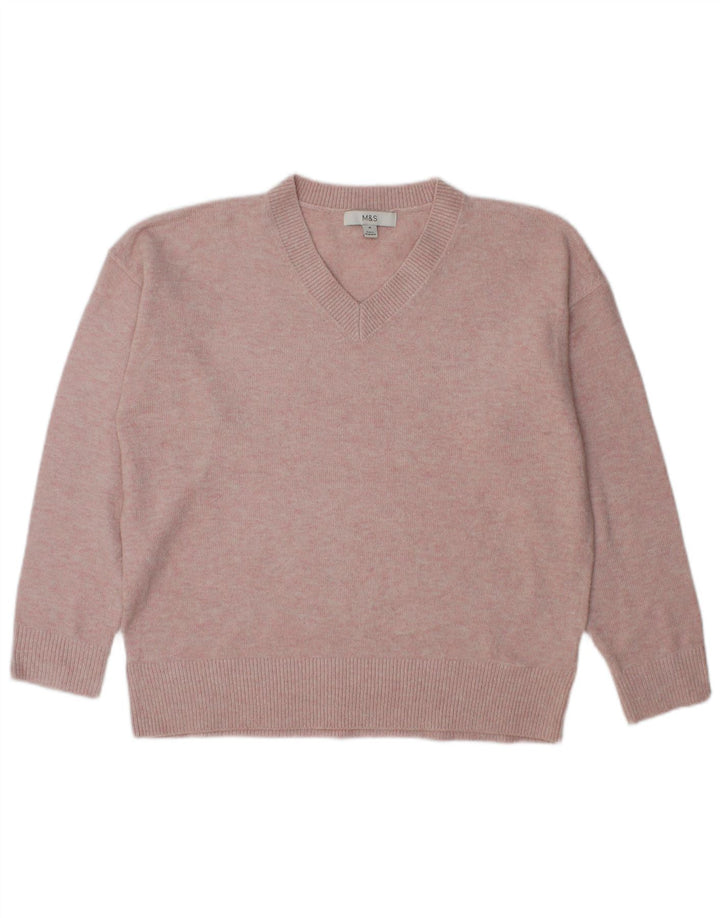 Suéter feminino Marks & Spencer grande com decote em V Reino Unido 14 médio rosa