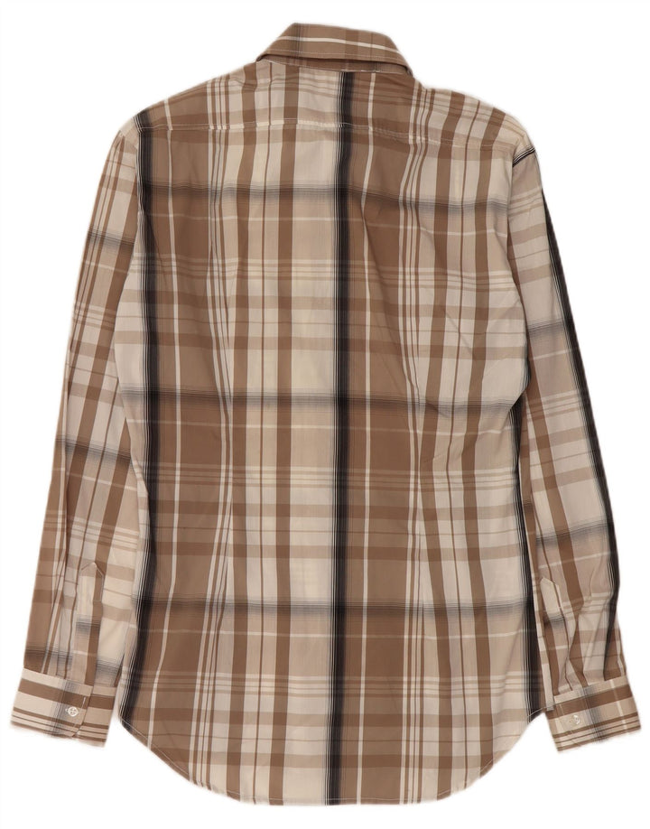 Camisa masculina NARACAMICIE pequena xadrez marrom de algodão