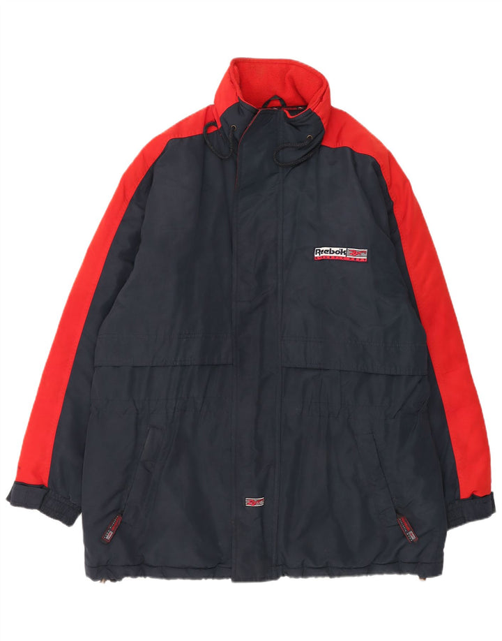 Casaco corta-vento masculino Reebok com capuz UK 40 grande azul colorblock poliéster