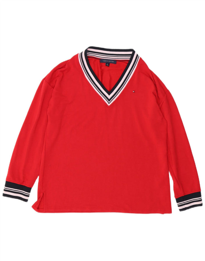 Top feminino TOMMY HILFIGER manga comprida UK 14 viscose vermelha média