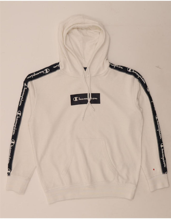 CHAMPION Mens Graphic Hoodie Jumper XS White Colourblock Cotton Vintage Champion and Second-Hand Champion from Messina Hembry 